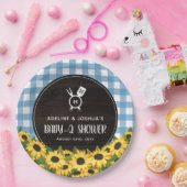 ブルーギンガム&サンフラワー素朴ズベビー-Qシャワー ペーパープレート (パーティー)