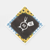 ブルーギンガム&サンフラワー素朴ズモノグラムのBBQ スタンダードランチョンナプキン (角)