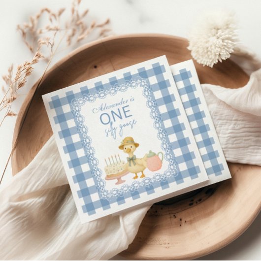 ブルーギンガム シリーガチョウ 1歳の誕生日 スタンダードカクテルナプキン