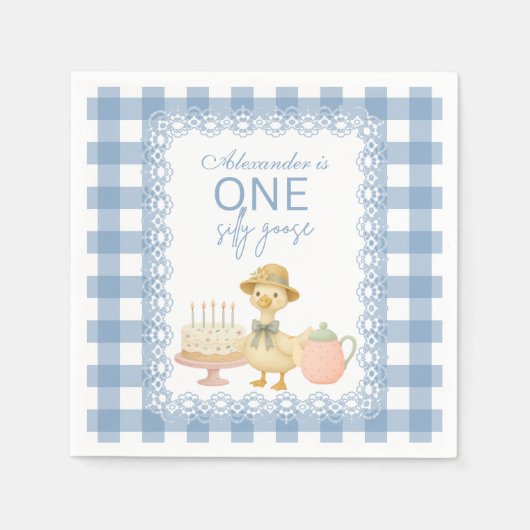 ブルーギンガム シリーガチョウ 1歳の誕生日 スタンダードカクテルナプキン (正面)