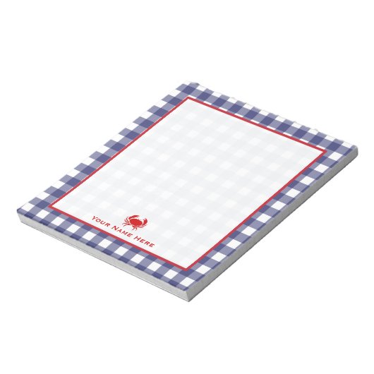 ブルーギンガム&レッドカニのメモパーソナライズされた帳 ノートパッド (回転)