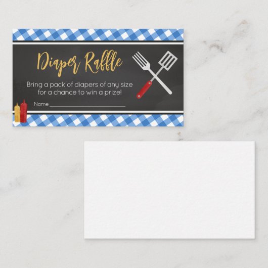 ブルーギンガムBBQベビーシャワーおむつラッフル エンクロージャーカード (正面/裏面)