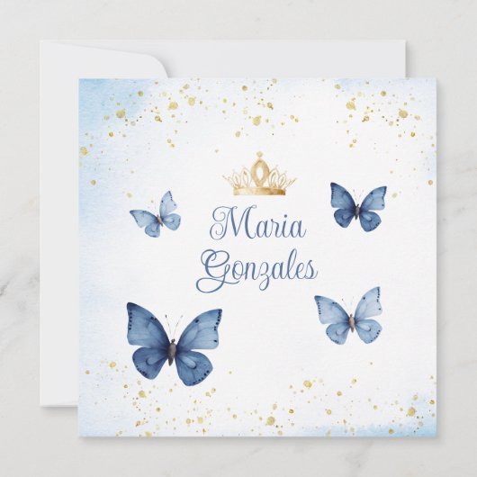 ブルークインセアニラ15アノスバタフライ金ゴールドグリッター 招待状 (裏面)