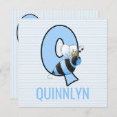 ブルークイーンビーレターQ子供の誕生日パーティー 招待状 (正面/裏面)