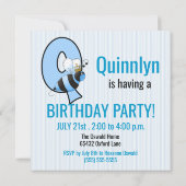 ブルークイーンビーレターQ子供の誕生日パーティー 招待状 (裏面)