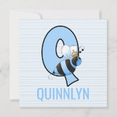 ブルークイーンビーレターQ子供の誕生日パーティー 招待状 (正面)