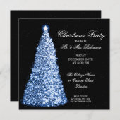 ブルークエレガントリスマスツリーホリデーパーティー 招待状 (正面/裏面)