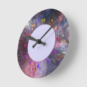 ブルークエレガントロモダンックピンク宇宙横 ラウンド壁時計 (傾斜)