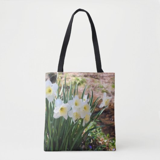 ブルークオイル塗装による白い水仙 トートバッグ (正面)