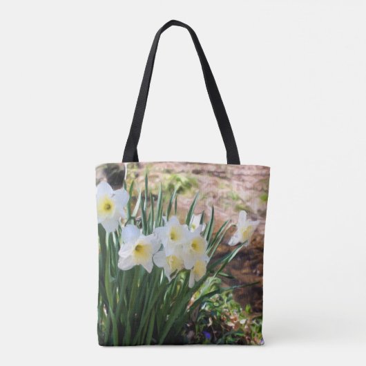 ブルークオイル塗装による白い水仙 トートバッグ (裏面)