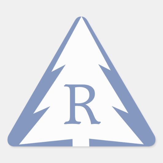 ブルークカスタムリスマスにモノグラムホワイトツリー 三角形シール (正面)