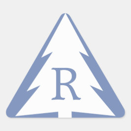 ブルークカスタムリスマスにモノグラムホワイトツリー 三角形シール