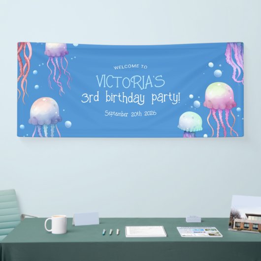 ブルークカラフルジェリーアンダーザシー誕生日 横断幕 (トレードショー)