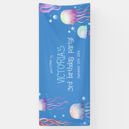 ブルークカラフルジェリーアンダーザシー誕生日 横断幕 (縦)