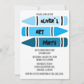 ブルークグラデーションライアンズアートバースデーパーティーの招待 招待状 (正面)