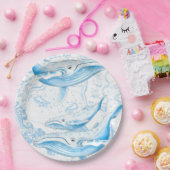 ブルークジラファミリーホワイト ペーパープレート (パーティー)