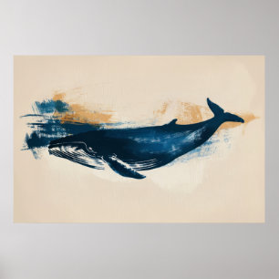 ブルークジラ抽象芸術スケッチ ポスター