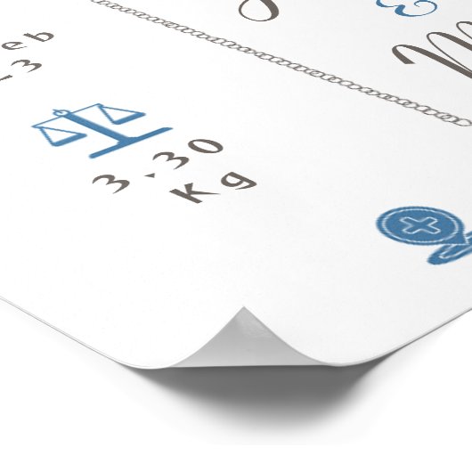 ブルークジラ誕生統計記念子供部屋ポスター ポスター (角)