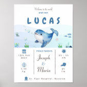 ブルークジラ誕生統計記念子供部屋ポスター ポスター (正面)