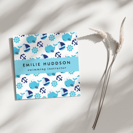 ブルークジラ、泳ぐインストラクター、スイミングコーチ スクエア名刺