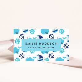 ブルークジラ、泳ぐインストラクター、スイミングコーチ 名刺