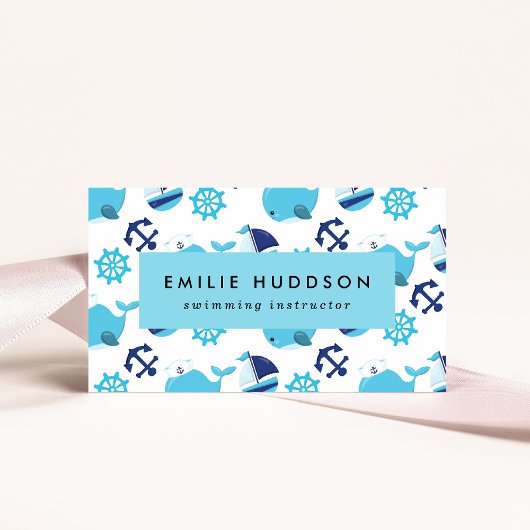 ブルークジラ、泳ぐインストラクター、スイミングコーチ 名刺