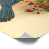 ブルークッコシュリクバードヴィンテージプリント赤い花 ポスター (角)