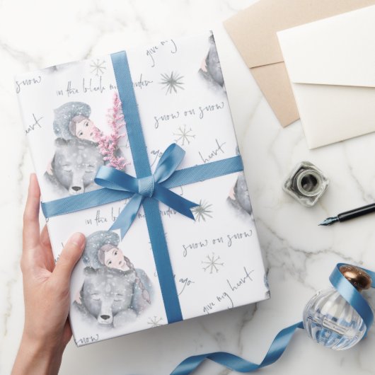 ブルークミッドウィンターベア雪プリンセスパターン ラッピングペーパー (ギフト)