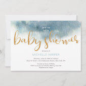 ブルークラウドシャワー男の赤ちゃん 招待状 (正面)