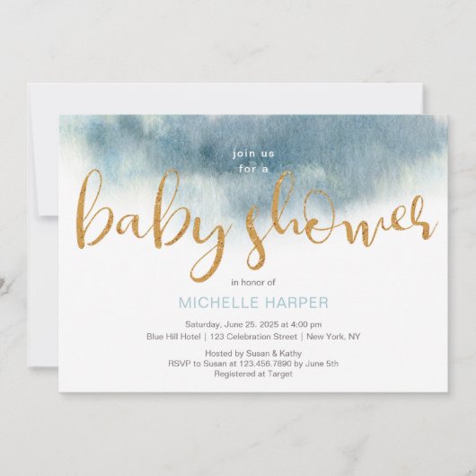 ブルークラウドシャワー男の赤ちゃん 招待状 (正面)