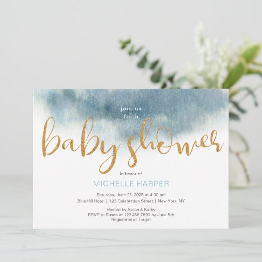 ブルークラウドシャワー男の赤ちゃん 招待状 (スタンド正面)