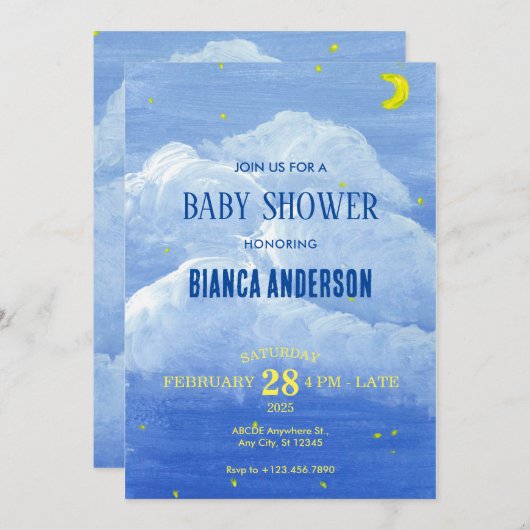 ブルークラウドスカイ赤ちゃんシャワー 招待状 (正面/裏面)