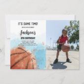 ブルークラウドバスケットボール誕生日招待状 招待状 (正面)