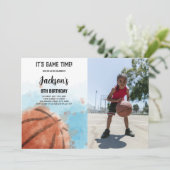 ブルークラウドバスケットボール誕生日招待状 招待状 (スタンド正面)