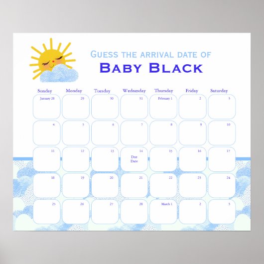 ブルークラウドベビーシャワーは、期日ポスターを推測 ポスター (正面)