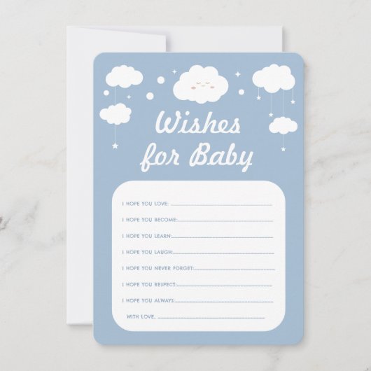 ブルークラウドベビーシャワーゲームの願いベビーカード 招待状 (正面)