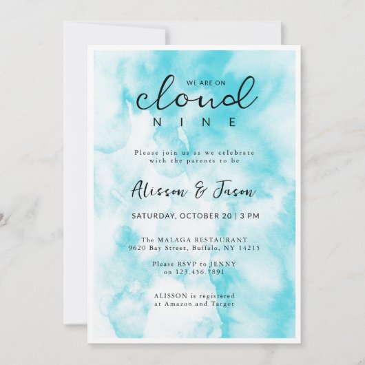 ブルークラウド9ベビッモダンクスタイリッシュシャワー 招待状 (正面)