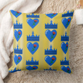 ブルークラウンとハート(赤い花) クッション (ブランケット)