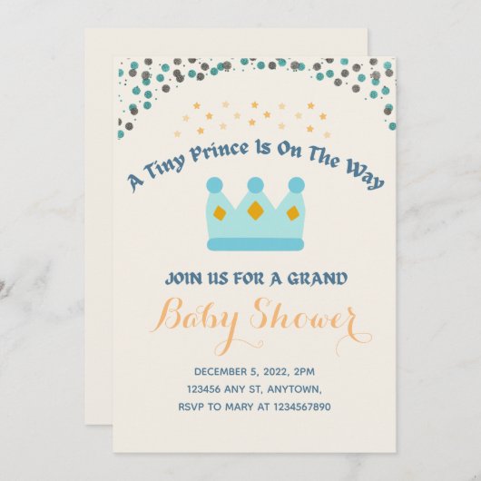 ブルークラウンイエロージュエリーティニープリンス招待状 招待状 (正面/裏面)