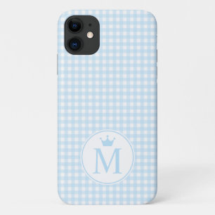 ブルークラウンモノグラム付きベビーブルーギンガム。 iPhone 11 ケース