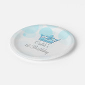 ブルークラウン&ドット王室のバースデーパーティーカスタム ペーパープレート (アングル)
