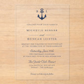 ブルークラシックいかり航海のモノグ結婚ラム アクリル招待状 (正面)