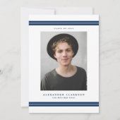 ブルークラシックストライプの写真モダンの卒業 案内状 (正面)