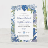 ブルークラシックフローラ結婚の折り畳み招待状 招待状 (正面)