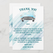 ブルークラシックレトロ車のヴィンテージ水色 サンキューカード (正面/裏面)