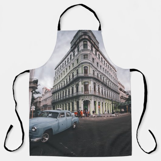 ブルークラシックヴィンテージカー街並み エプロン (正面)