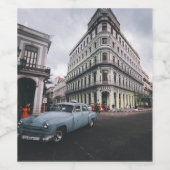 ブルークラシックヴィンテージカー街並み ワインラベル (シングルラベル)