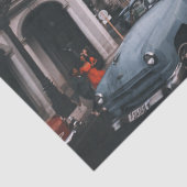 ブルークラシックヴィンテージカー街並み 薄葉紙 (詳細)