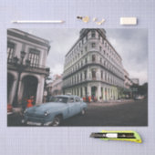 ブルークラシックヴィンテージカー街並み 薄葉紙 (クラフト)