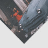 ブルークラシックヴィンテージカー街並み 薄葉紙 (詳細)